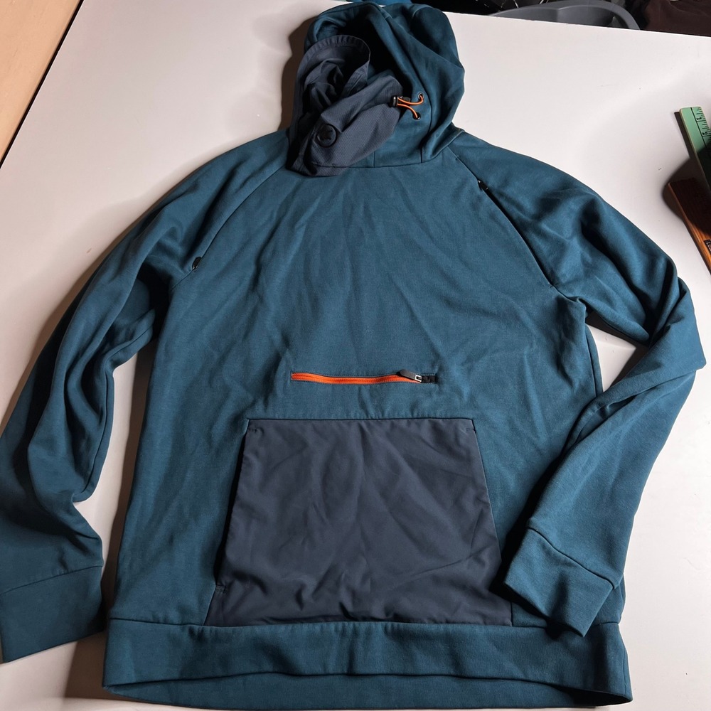Backcountry Mens Hoodie Teal Blue Pullover Integrated Neck Gaiter Size Medium